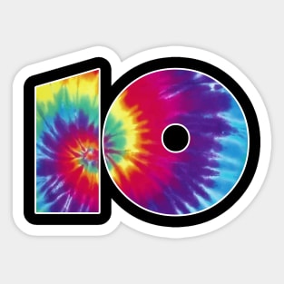 Number 10 Team Event Shirt or 10th Birthday Tie Dye Gift Sticker